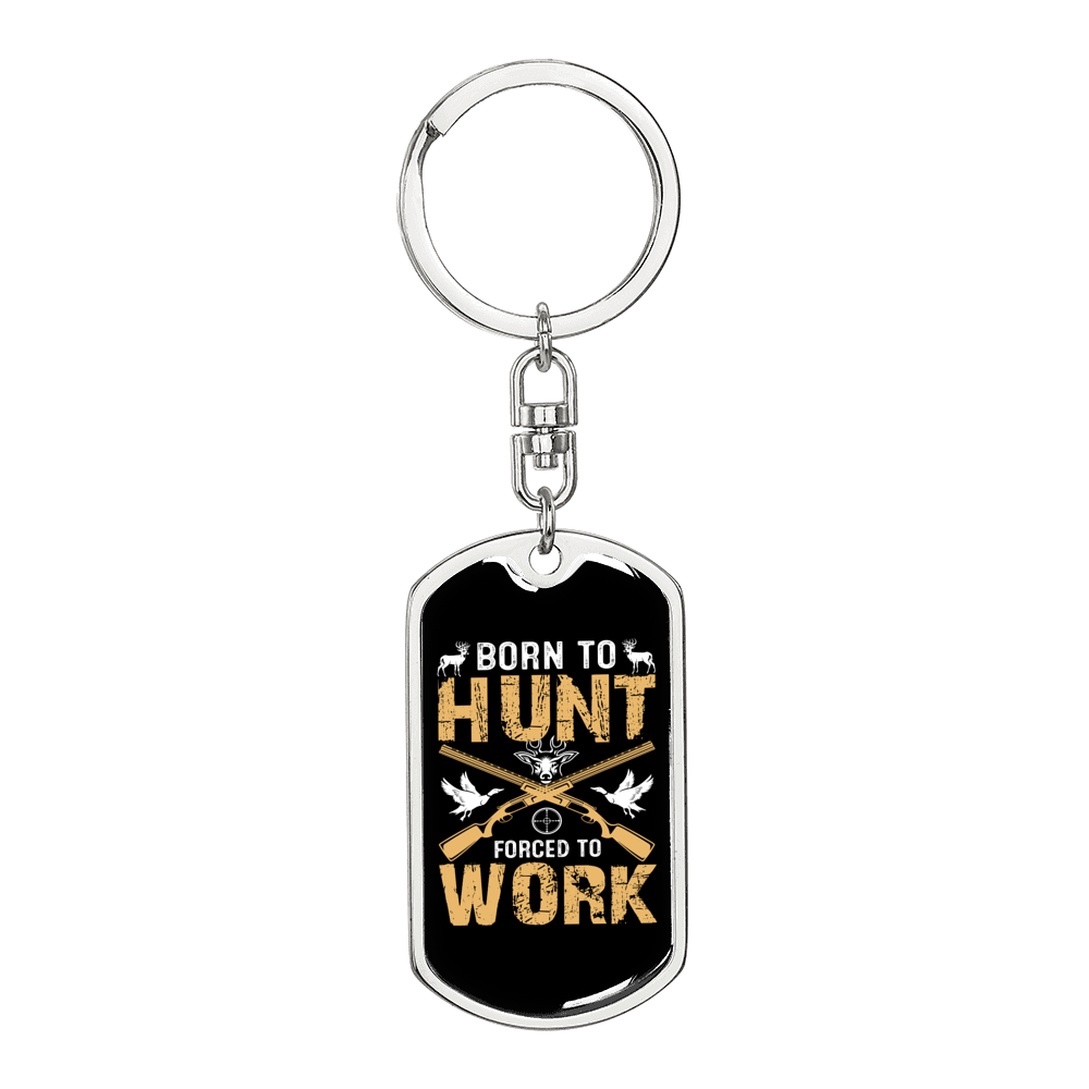 Born To Hunt Keychain Stainless Steel or 18k Gold Dog Tag Keyring-Express Your Love Gifts