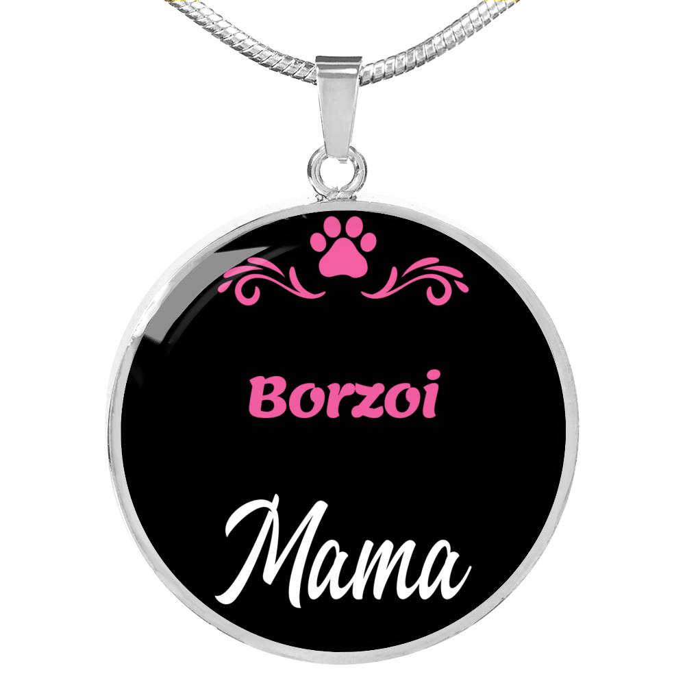 Borzoi Mama Necklace Circle Pendant Stainless Steel or 18k Gold 18-22" Dog Mom Pendant-Express Your Love Gifts