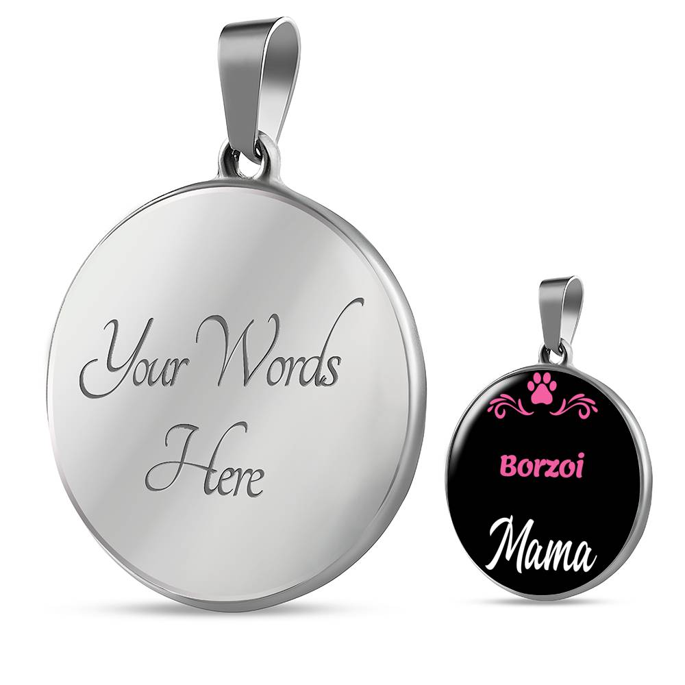 Borzoi Mama Necklace Circle Pendant Stainless Steel or 18k Gold 18-22" Dog Mom Pendant-Express Your Love Gifts