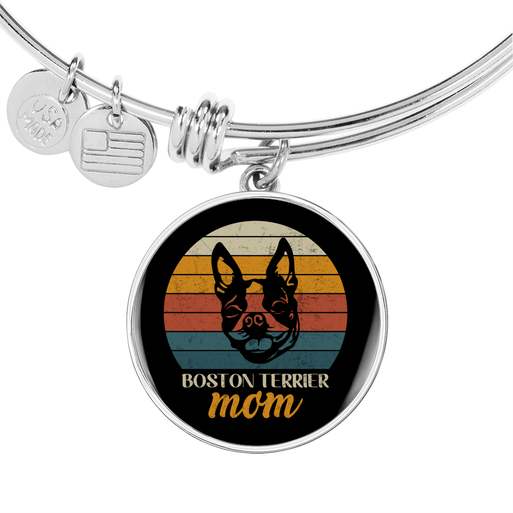 Boston Terrier Mom Bracelet Stainless Steel or 18k Gold Circle Bangle-Express Your Love Gifts