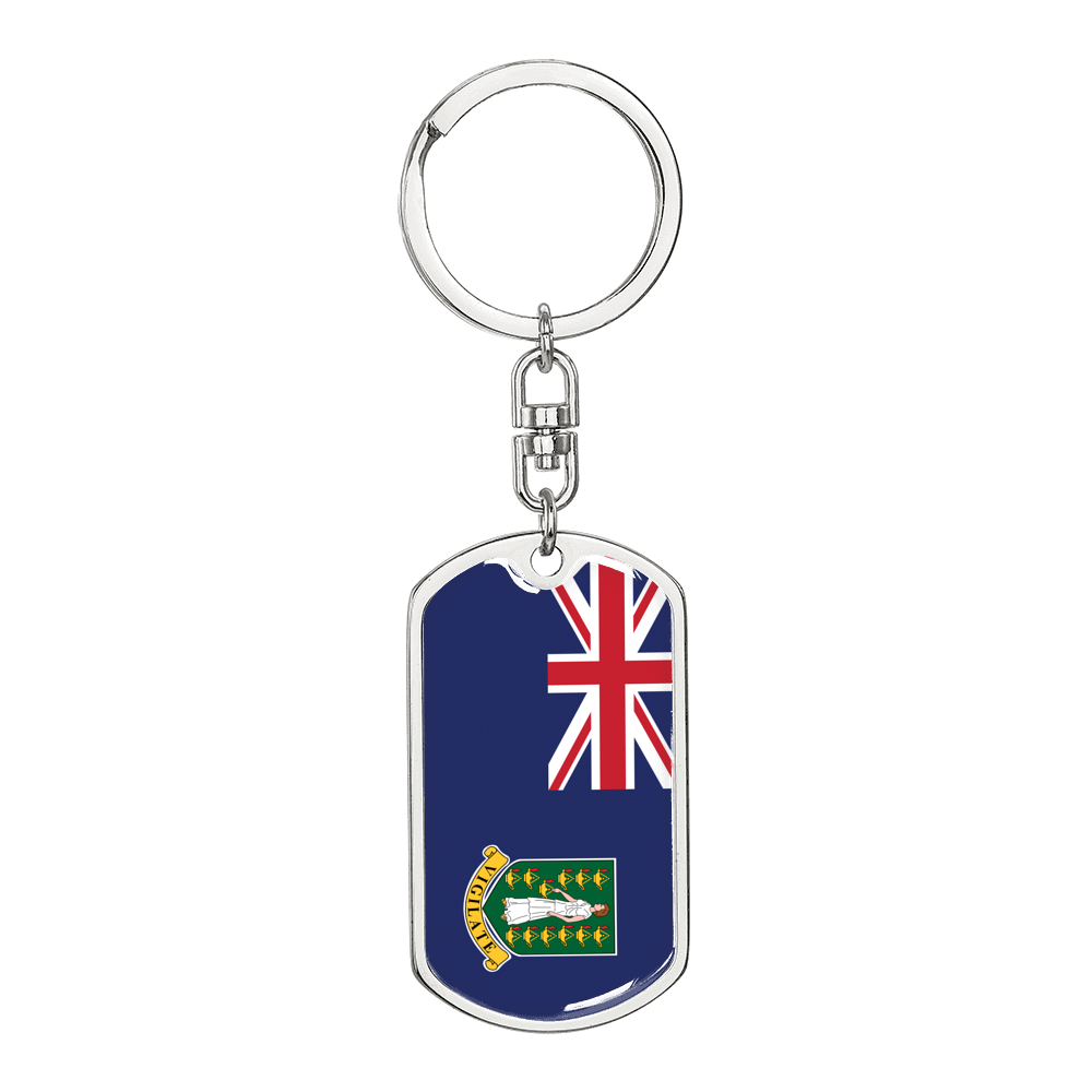British Virgin Island Flag Swivel Keychain Dog Tag Stainless Steel or 18k Gold-Express Your Love Gifts