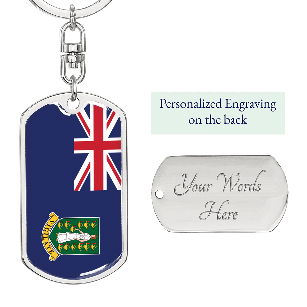 British Virgin Island Flag Swivel Keychain Dog Tag Stainless Steel or 18k Gold-Express Your Love Gifts