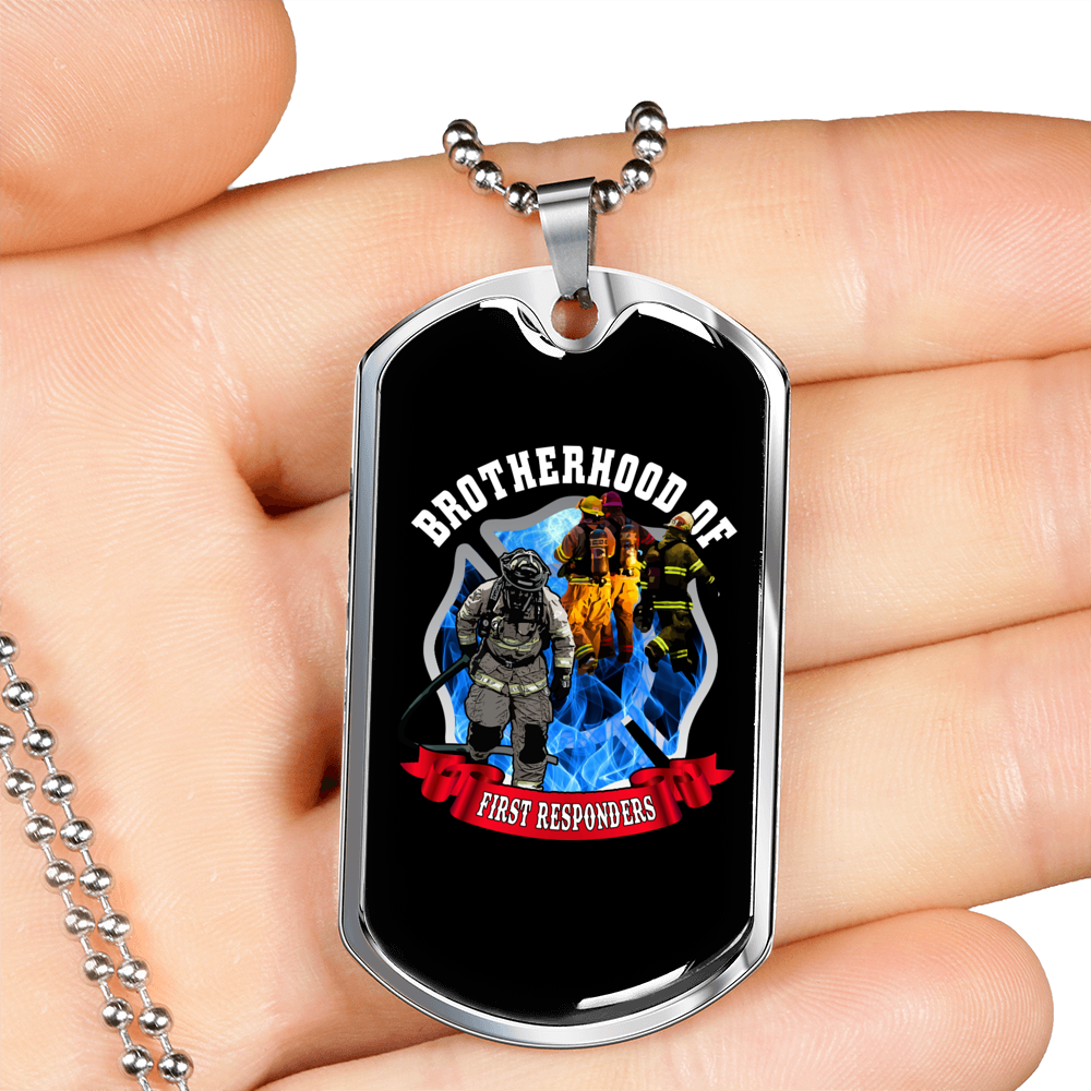 Brotherhood Of First Responders Firefighter Gift Stainless Steel or 18k Gold Dog Tag 24" Chain-Express Your Love Gifts