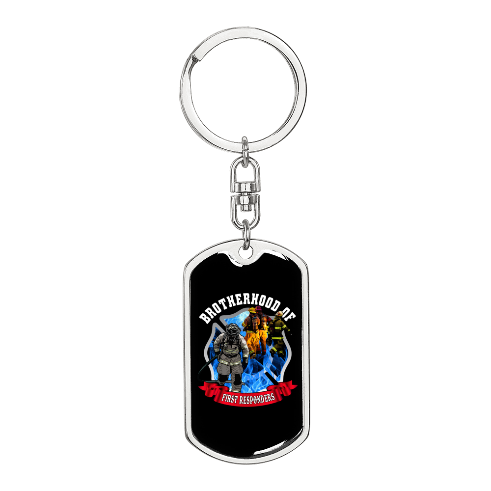 Brotherhood Of First Responders Firefighter Keychain Stainless Steel or 18k Gold Dog Tag Keyring-Express Your Love Gifts