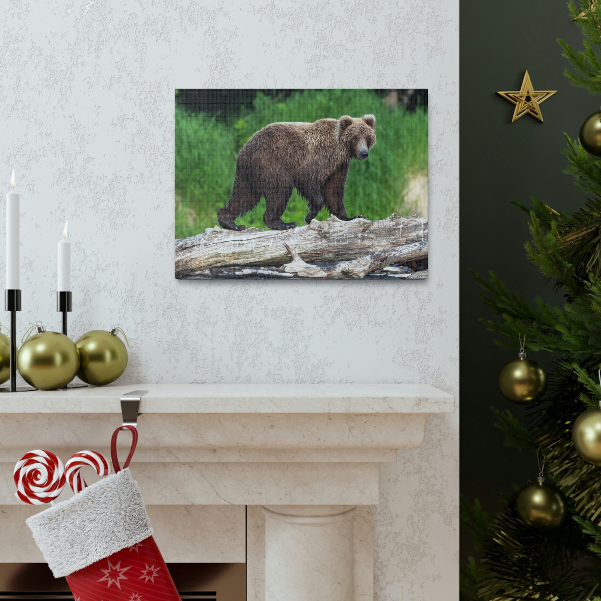 Scripture Walls Brown Bear Hunting Brown Bear on Hunt Print Animal Wall Art Wildlife Canvas Prints Wall Art Ready to Hang Unframed-Express Your Love Gifts