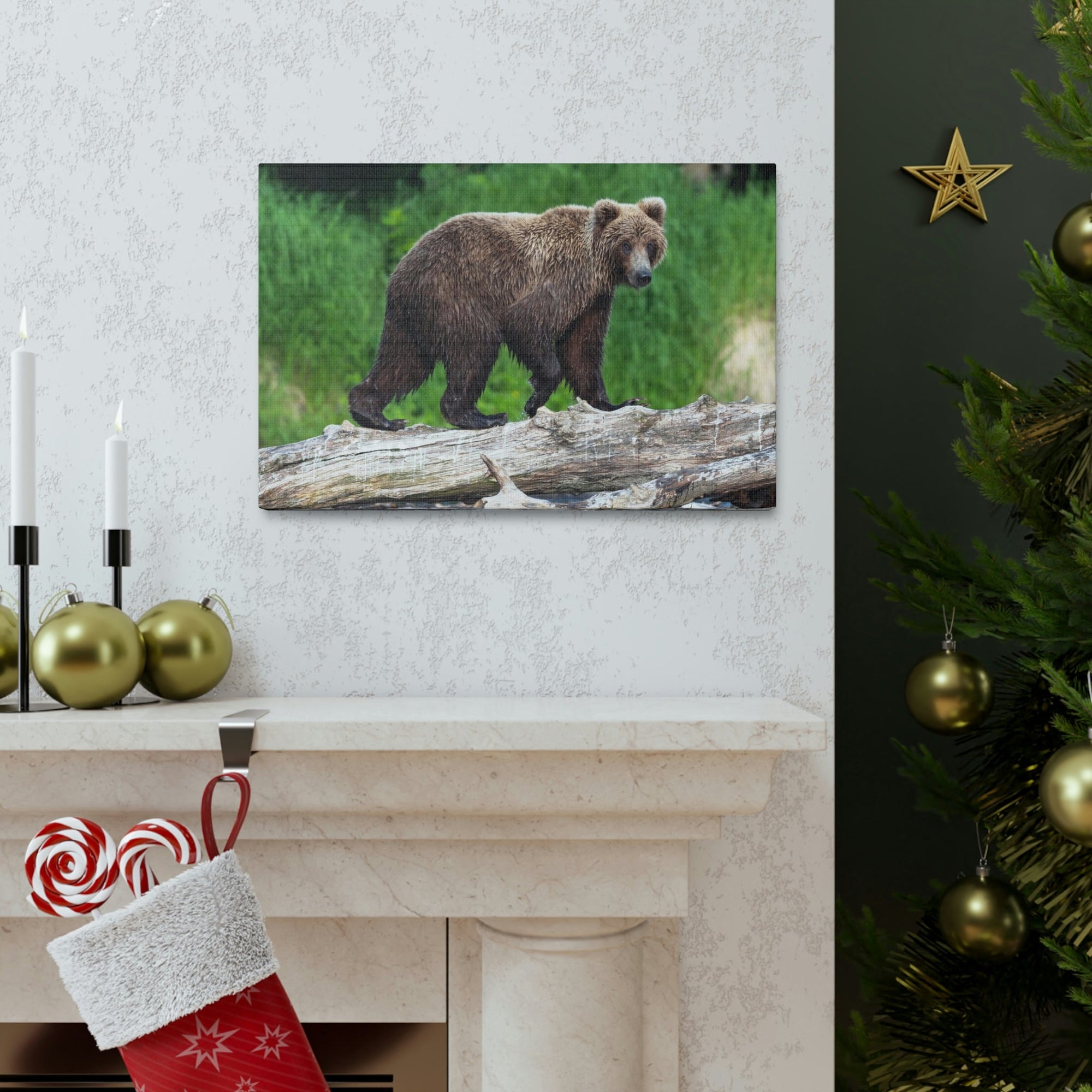 Scripture Walls Brown Bear Hunting Brown Bear on Hunt Print Animal Wall Art Wildlife Canvas Prints Wall Art Ready to Hang Unframed-Express Your Love Gifts