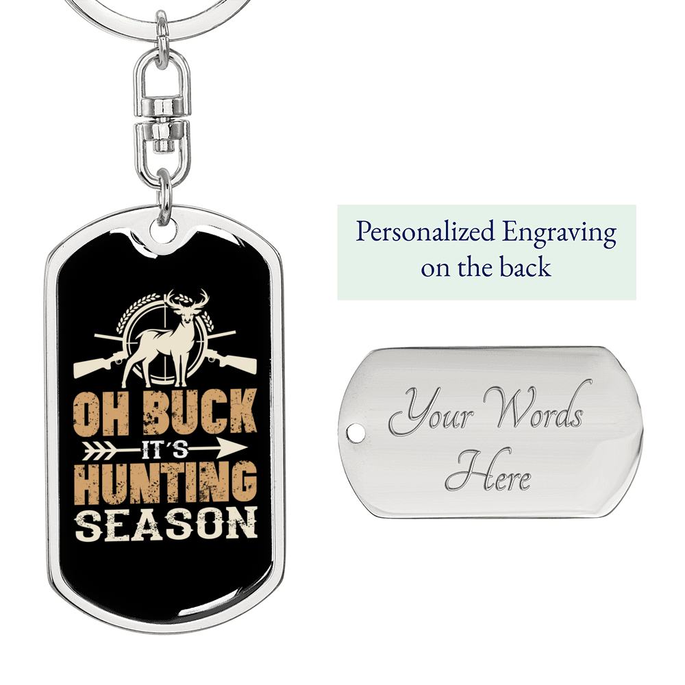 Buck Hunting Season Keychain Stainless Steel or 18k Gold Dog Tag Keyring-Express Your Love Gifts