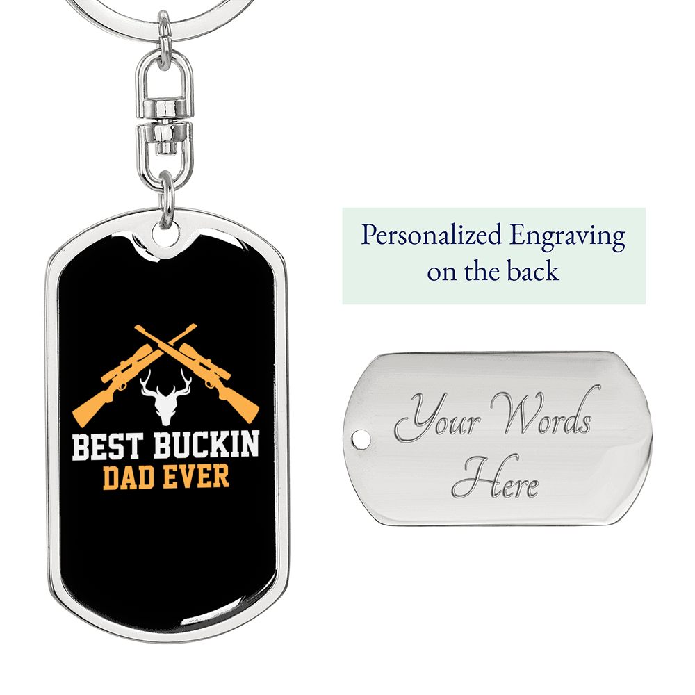 Buckin' Dad Keychain Stainless Steel or 18k Gold Dog Tag Keyring-Express Your Love Gifts