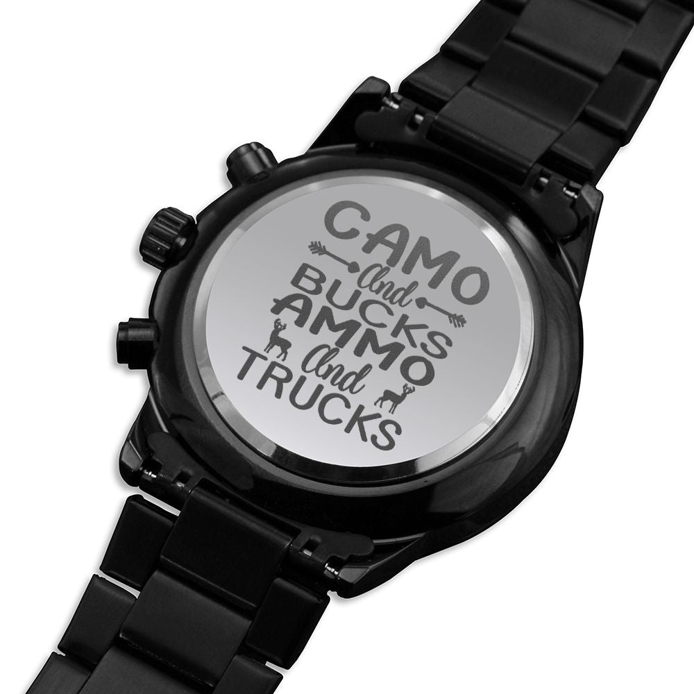 Bucks Ammo Trucks Engraved For Hunting Hunters Multifunction Men's Watch Stainless Steel W Copper Dial-Express Your Love Gifts