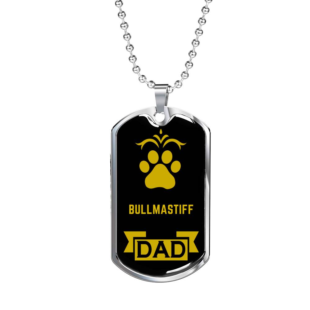 Bullmastiff Dad Dog Necklace Stainless Steel or 18k Gold Dog Tag W 24" Dog Owner Lover-Express Your Love Gifts