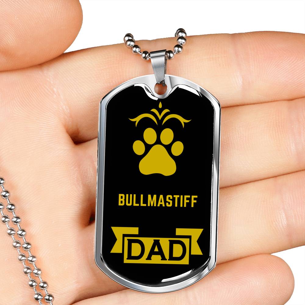 Bullmastiff Dad Dog Necklace Stainless Steel or 18k Gold Dog Tag W 24" Dog Owner Lover-Express Your Love Gifts