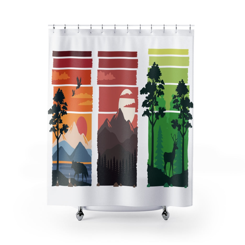 Bundle Beautiful Landscapes With Deer Stylish Design 71&quot; x 74&quot; Elegant Waterproof Shower Curtain for a Spa-like Bathroom Paradise Exceptional Craftsmanship-Express Your Love Gifts