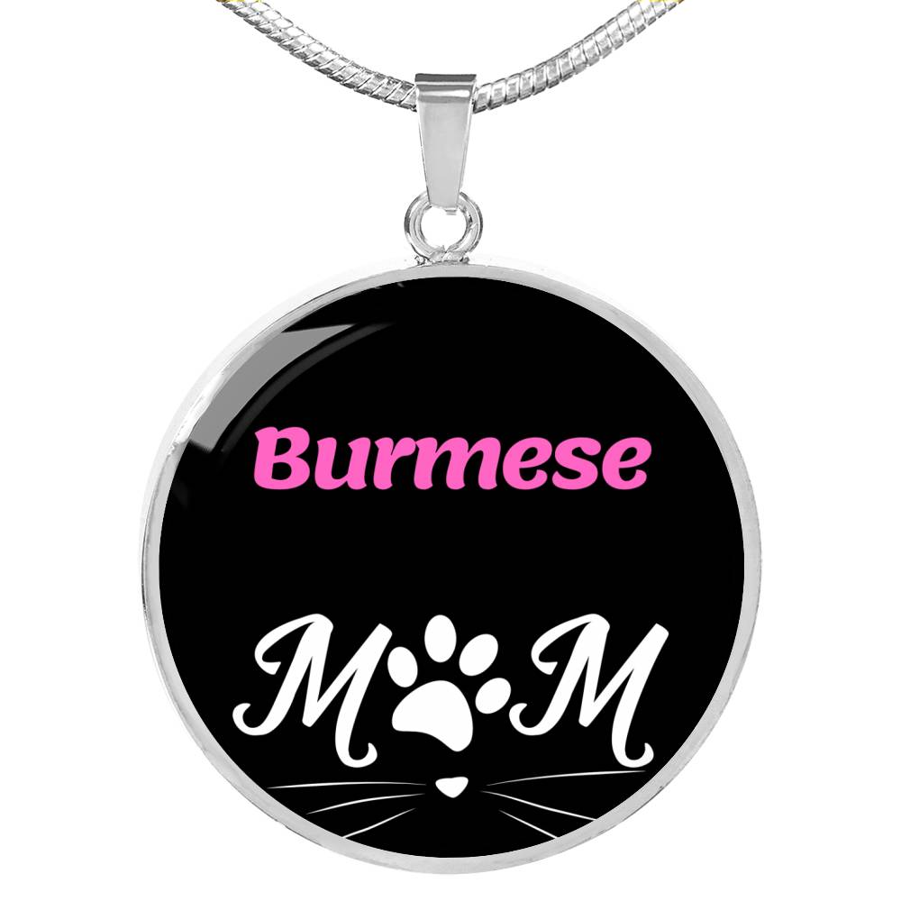 Burmese Cat Mom Necklace Circle Pendant Stainless Steel or 18k Gold 18-22"-Express Your Love Gifts