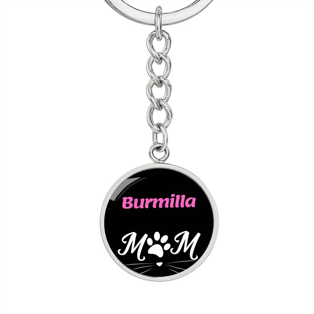 Burmilla Cat Mom Keychain Stainless Steel or 18k Gold Circle Pendant-Express Your Love Gifts