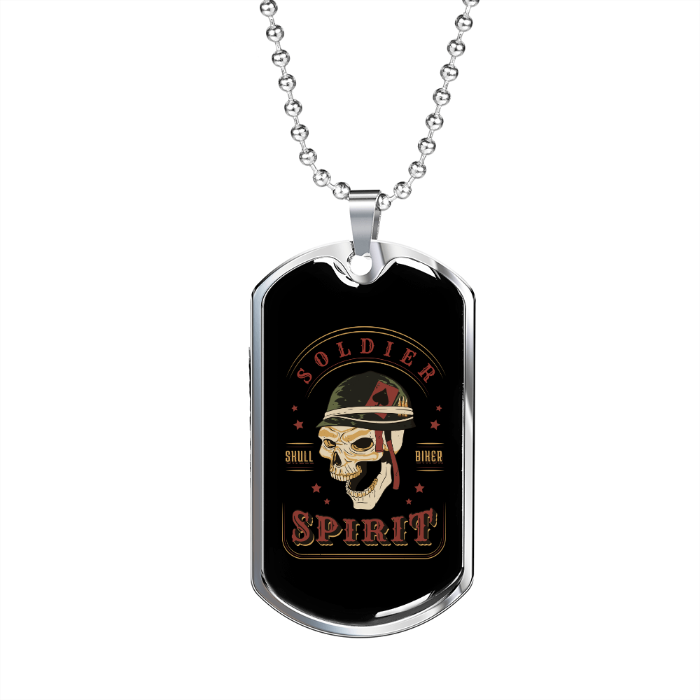 Calavera Mexican Sugar Skull Biker Soldier Spirit Necklace Stainless Steel or 18k Gold Dog Tag 24" Chain-Express Your Love Gifts