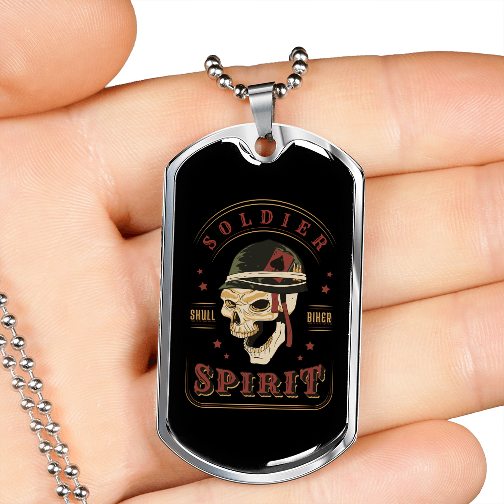 Calavera Mexican Sugar Skull Biker Soldier Spirit Necklace Stainless Steel or 18k Gold Dog Tag 24" Chain-Express Your Love Gifts