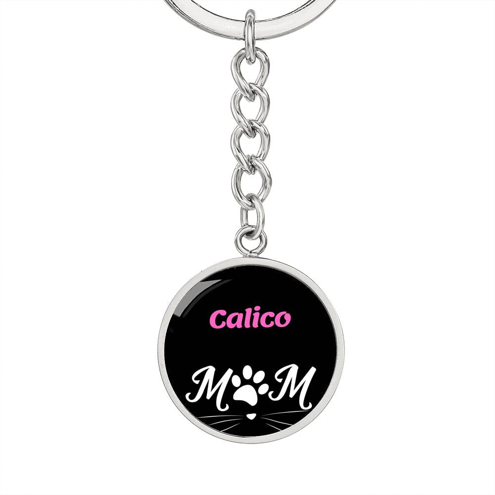 Calico Cat Mom Keychain Stainless Steel or 18k Gold Circle Pendant-Express Your Love Gifts