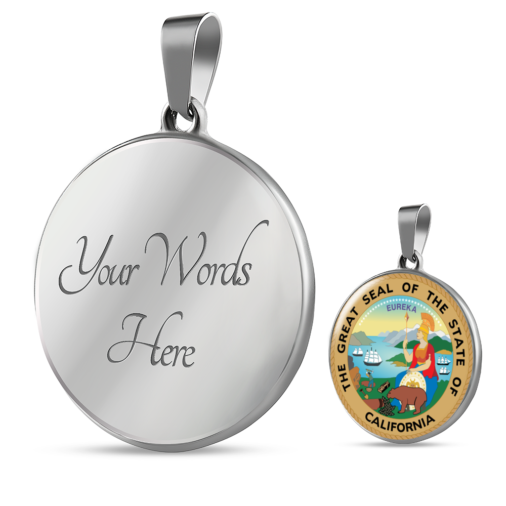 California State Seal Necklace Circle Pendant Stainless Steel or 18k Gold 18-22"-Express Your Love Gifts
