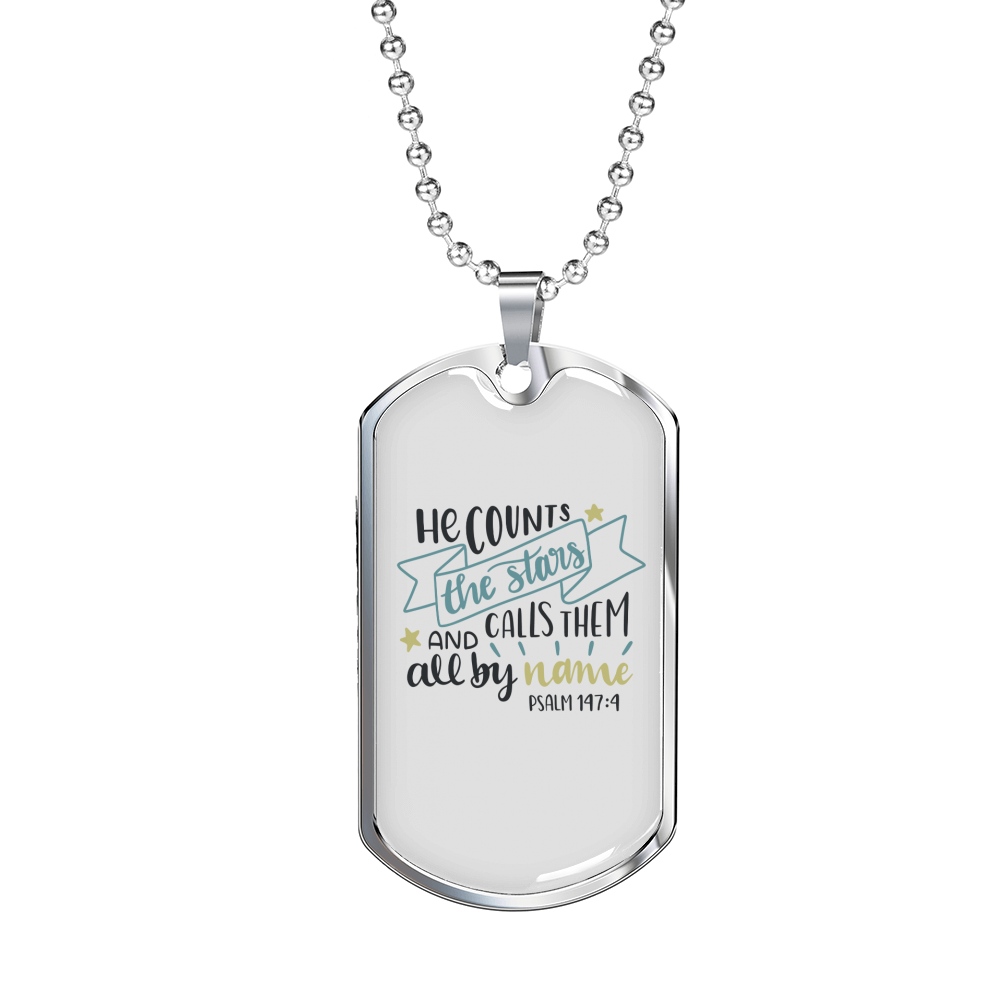 Call Them All By Name Psalm 147:4 Necklace Stainless Steel or 18k Gold Dog Tag 24" Chain-Express Your Love Gifts