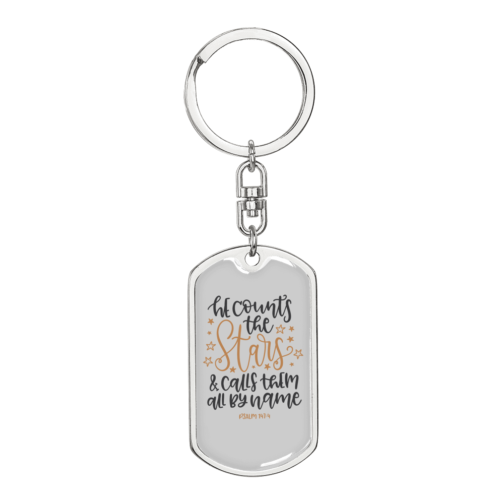 Calls Them By Name Psalm 147:4 Keychain Stainless Steel or 18k Gold Dog Tag Keyring-Express Your Love Gifts