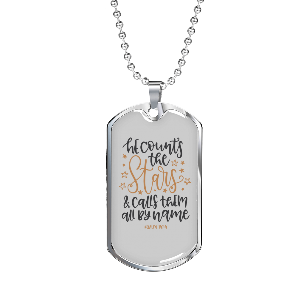 Calls Them By Name Psalm 147:4 Necklace Stainless Steel or 18k Gold Dog Tag 24" Chain-Express Your Love Gifts