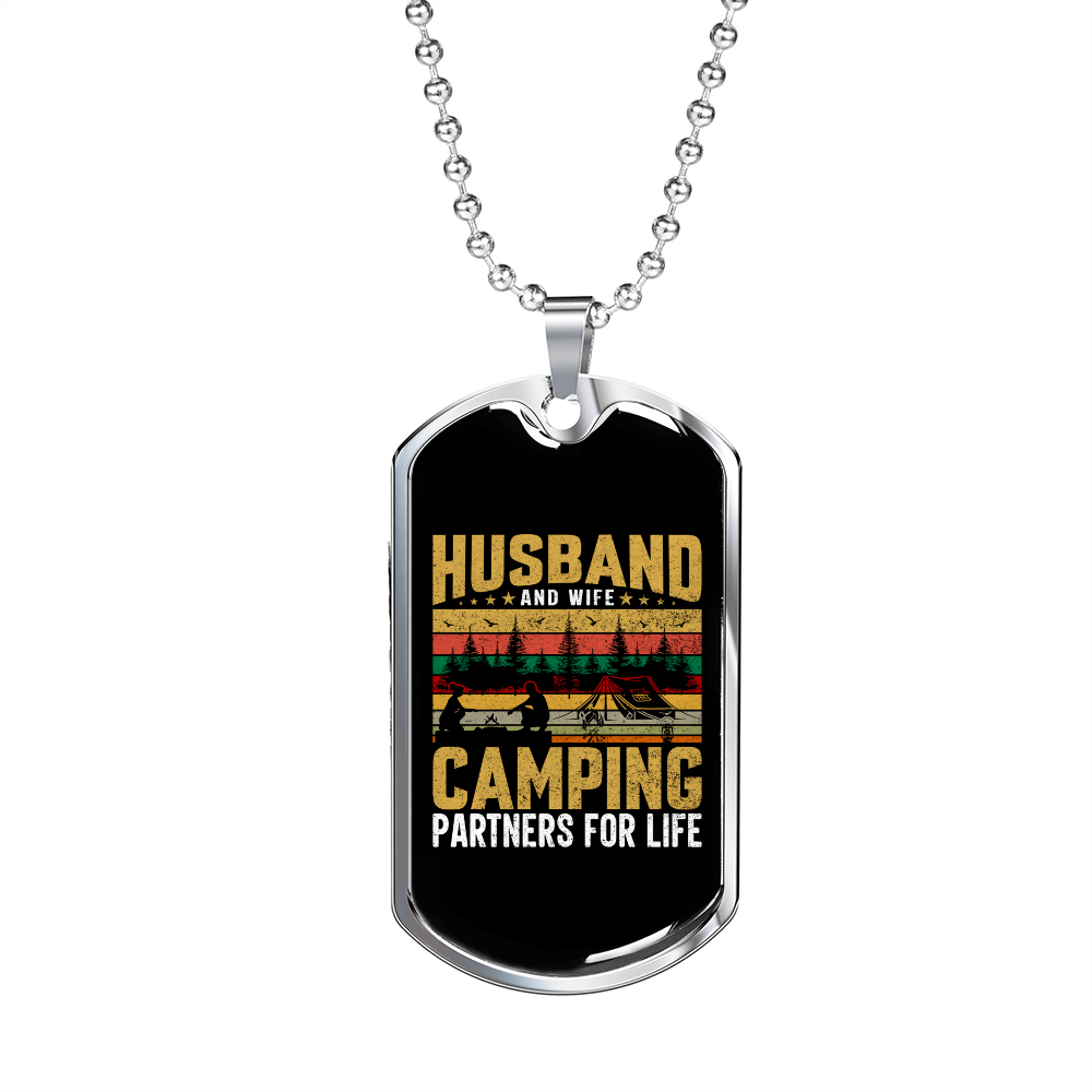 Camper Necklace Camping Partners For Life Necklace Stainless Steel or 18k Gold Dog Tag 24" Chain-Express Your Love Gifts
