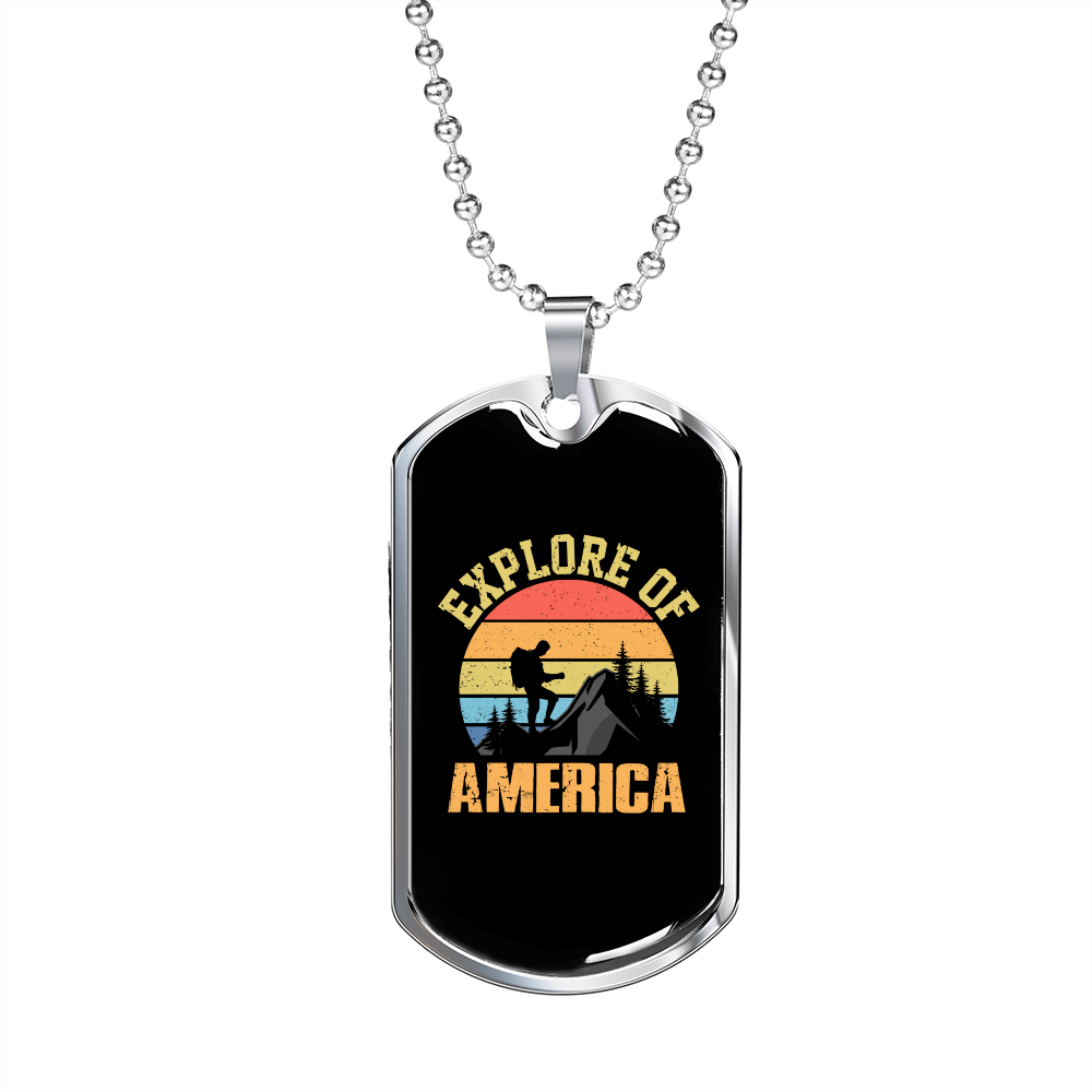 Camper Necklace Explore of America Necklace Stainless Steel or 18k Gold Dog Tag 24" Chain-Express Your Love Gifts