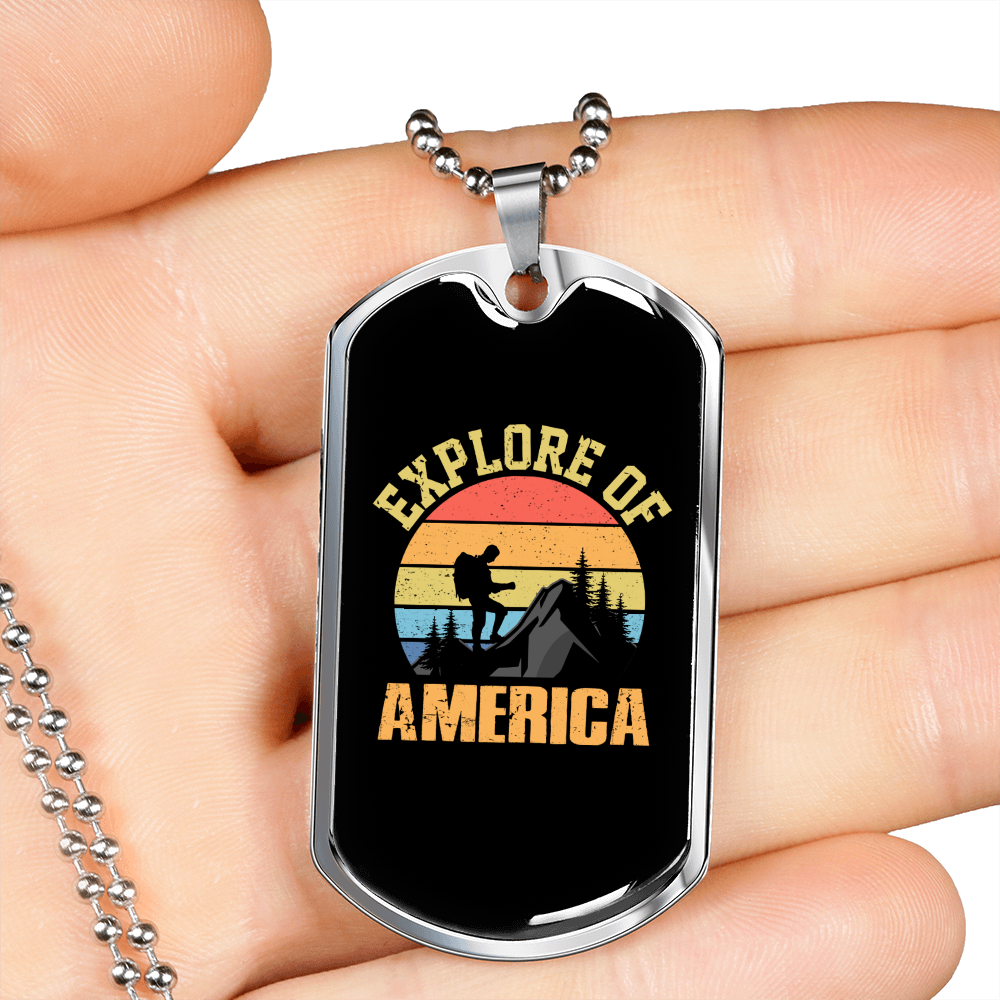 Camper Necklace Explore of America Necklace Stainless Steel or 18k Gold Dog Tag 24" Chain-Express Your Love Gifts
