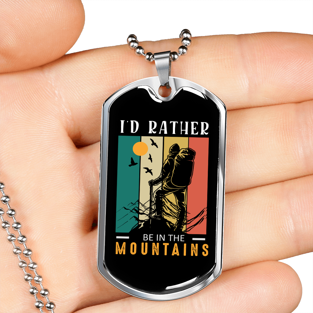Camper Necklace Partner Mountains Necklace Stainless Steel or 18k Gold Dog Tag 24" Chain-Express Your Love Gifts