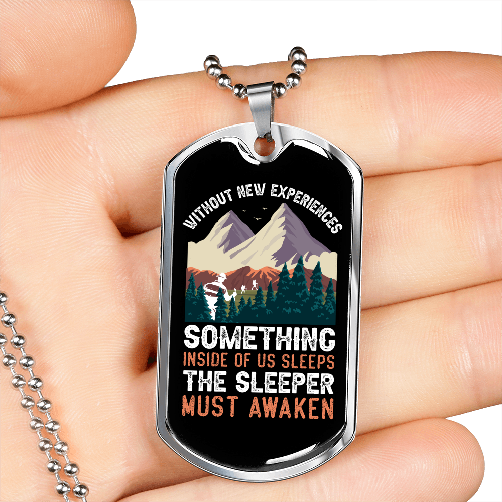 Camper Necklace Sleeper Must Awaken Necklace Stainless Steel or 18k Gold Dog Tag 24" Chain-Express Your Love Gifts