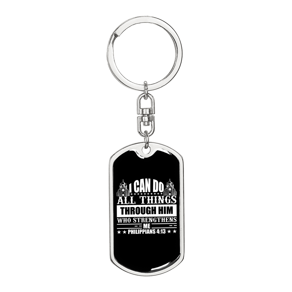 Can Do All Things Philippians 4:13 Keychain Stainless Steel or 18k Gold Dog Tag Keyring-Express Your Love Gifts