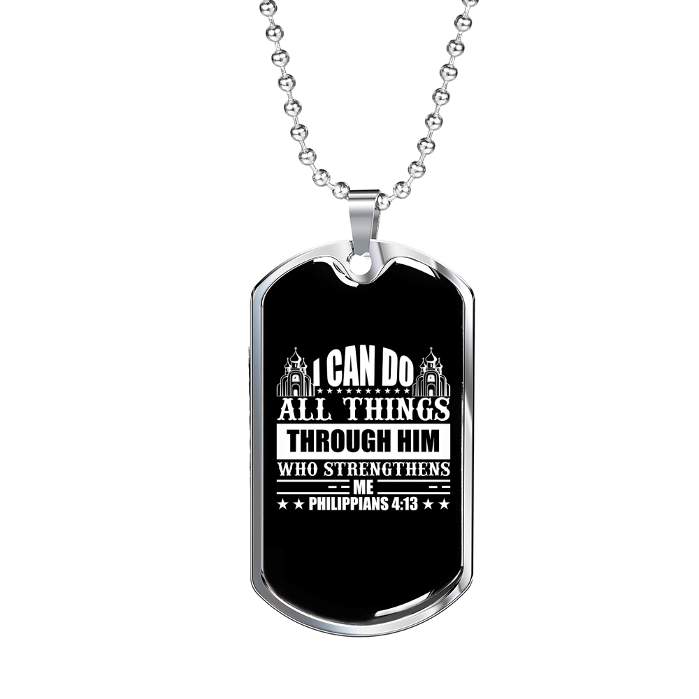 Can Do All Things Philippians 4:13 Necklace Stainless Steel or 18k Gold Dog Tag 24" Chain-Express Your Love Gifts