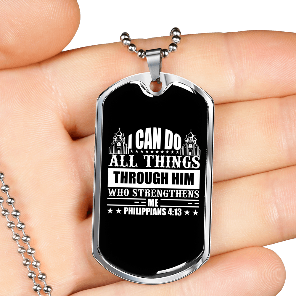Can Do All Things Philippians 4:13 Necklace Stainless Steel or 18k Gold Dog Tag 24" Chain-Express Your Love Gifts
