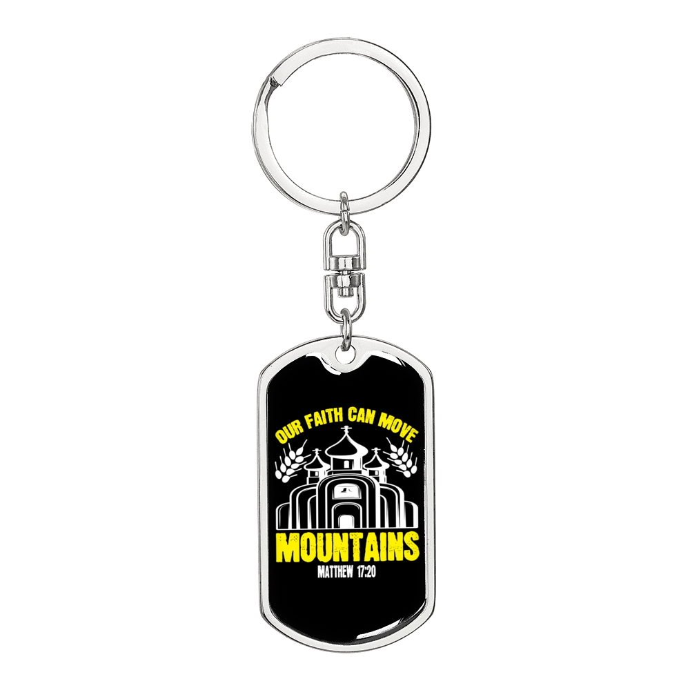Can Move Mountains Matthew 17:20 Keychain Stainless Steel or 18k Gold Dog Tag Keyring-Express Your Love Gifts