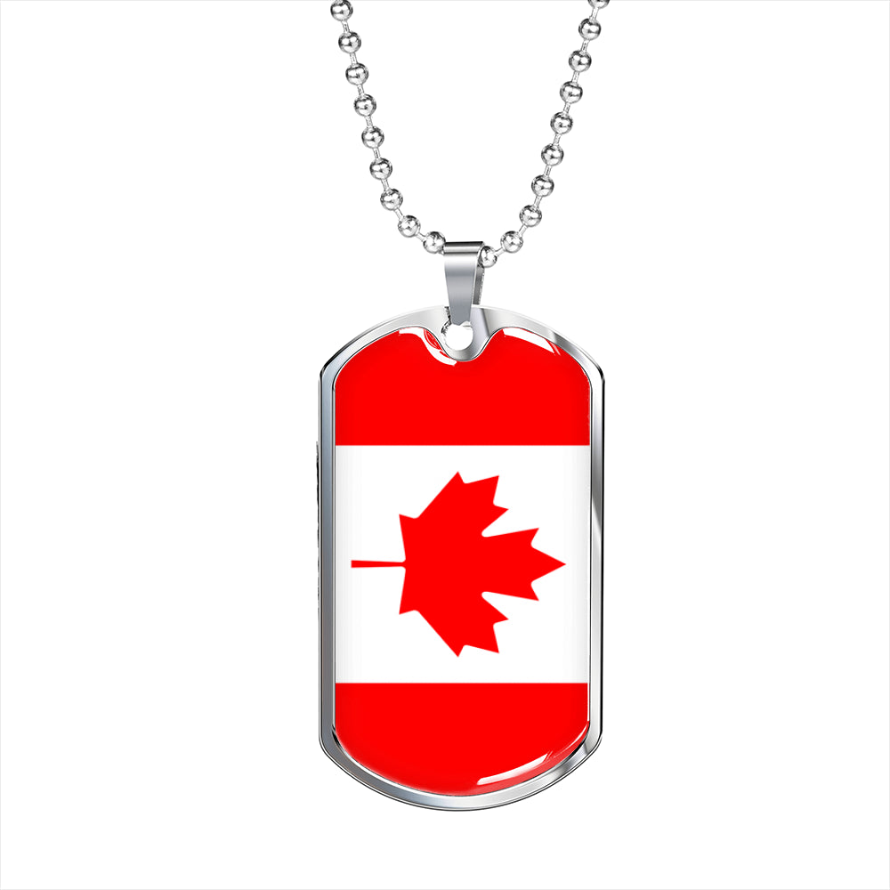 Canada Flag Dog Tag Necklace Canada Flag Stainless Steel or 18k Gold Dog Tag 24"-Express Your Love Gifts