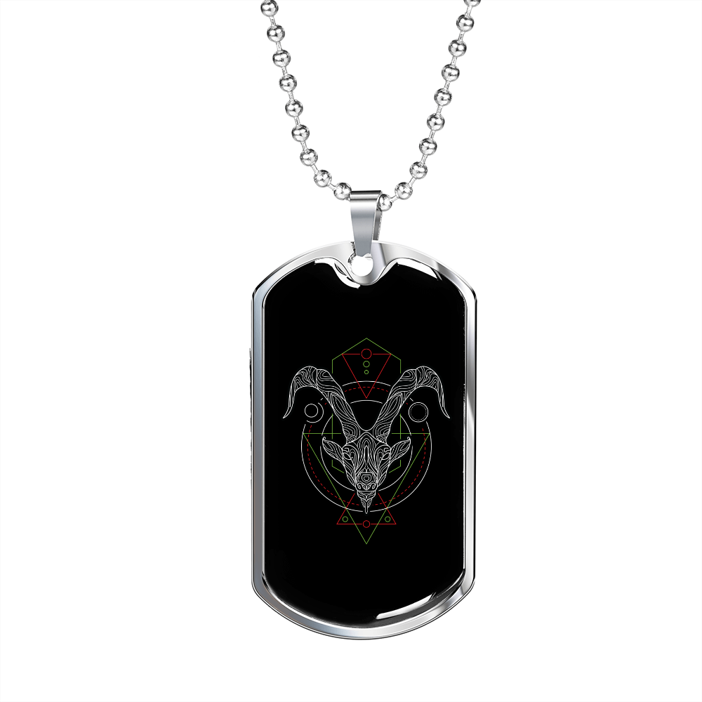 Capricorn Black Zodiac Necklace Stainless Steel or 18k Gold Dog Tag 24" Chain-Express Your Love Gifts