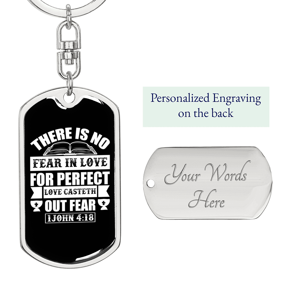 Cast Out Fear 1 John Keychain Stainless Steel or 18k Gold Dog Tag Keyring-Express Your Love Gifts