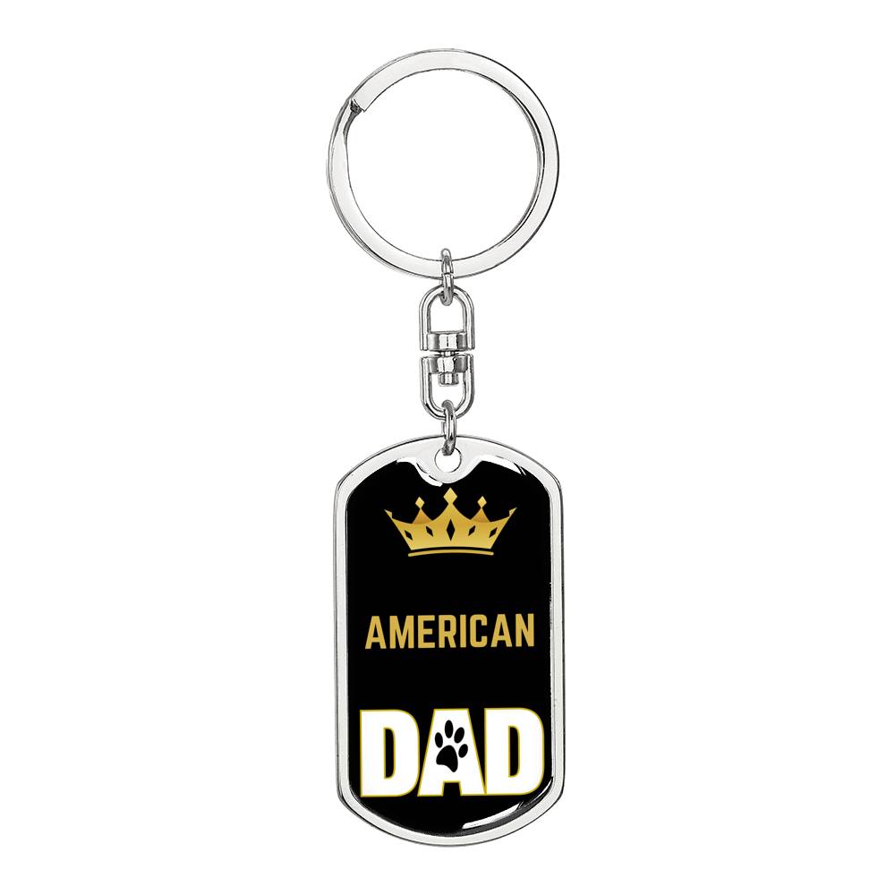 Cat Key Ring American Cat Dad King Keychain Stainless Steel or 18k Gold-Express Your Love Gifts