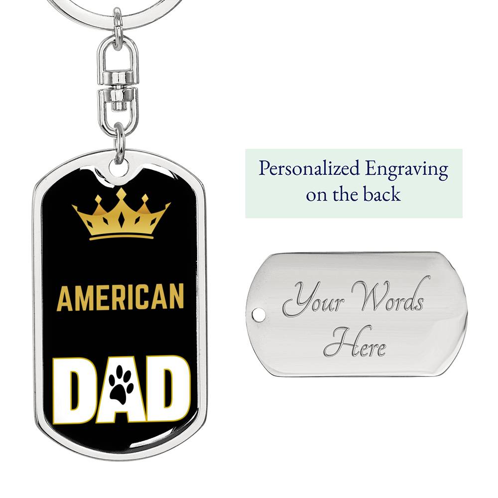 Cat Key Ring American Cat Dad King Keychain Stainless Steel or 18k Gold-Express Your Love Gifts