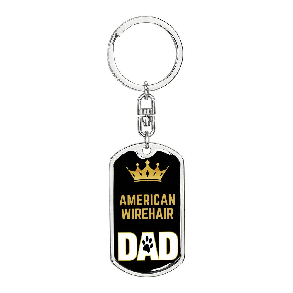 Cat Key Ring American Wirehair Cat Dad King Keychain Stainless Steel or 18k Gold-Express Your Love Gifts