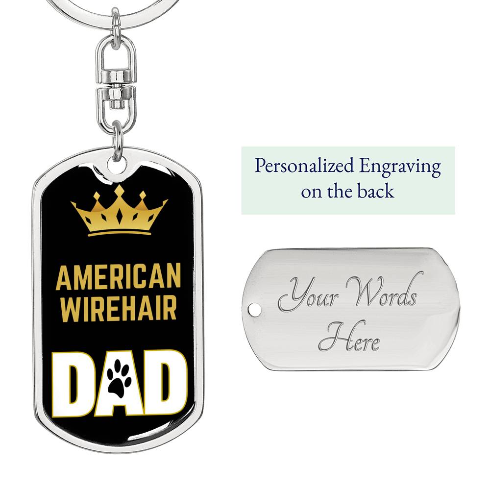 Cat Key Ring American Wirehair Cat Dad King Keychain Stainless Steel or 18k Gold-Express Your Love Gifts
