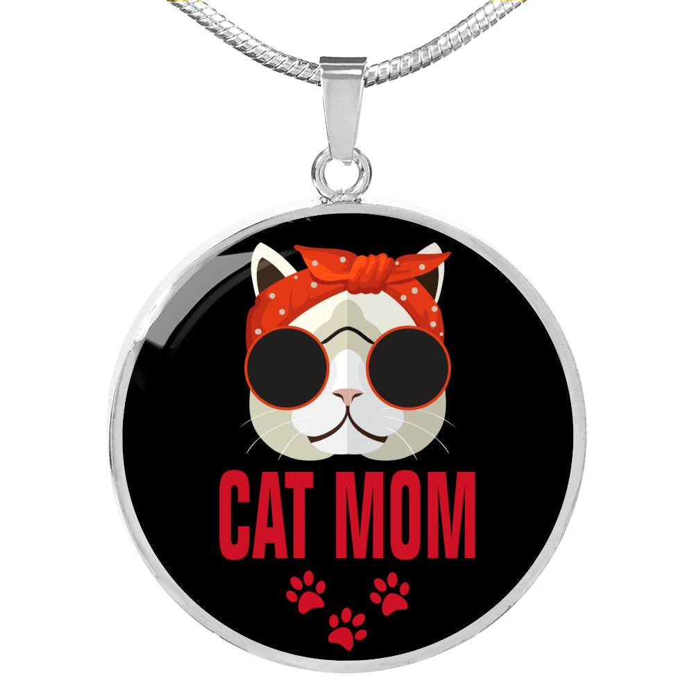 Cat Mom Necklace Circle Necklace Stainless Steel or 18k Gold 18-22"-Express Your Love Gifts