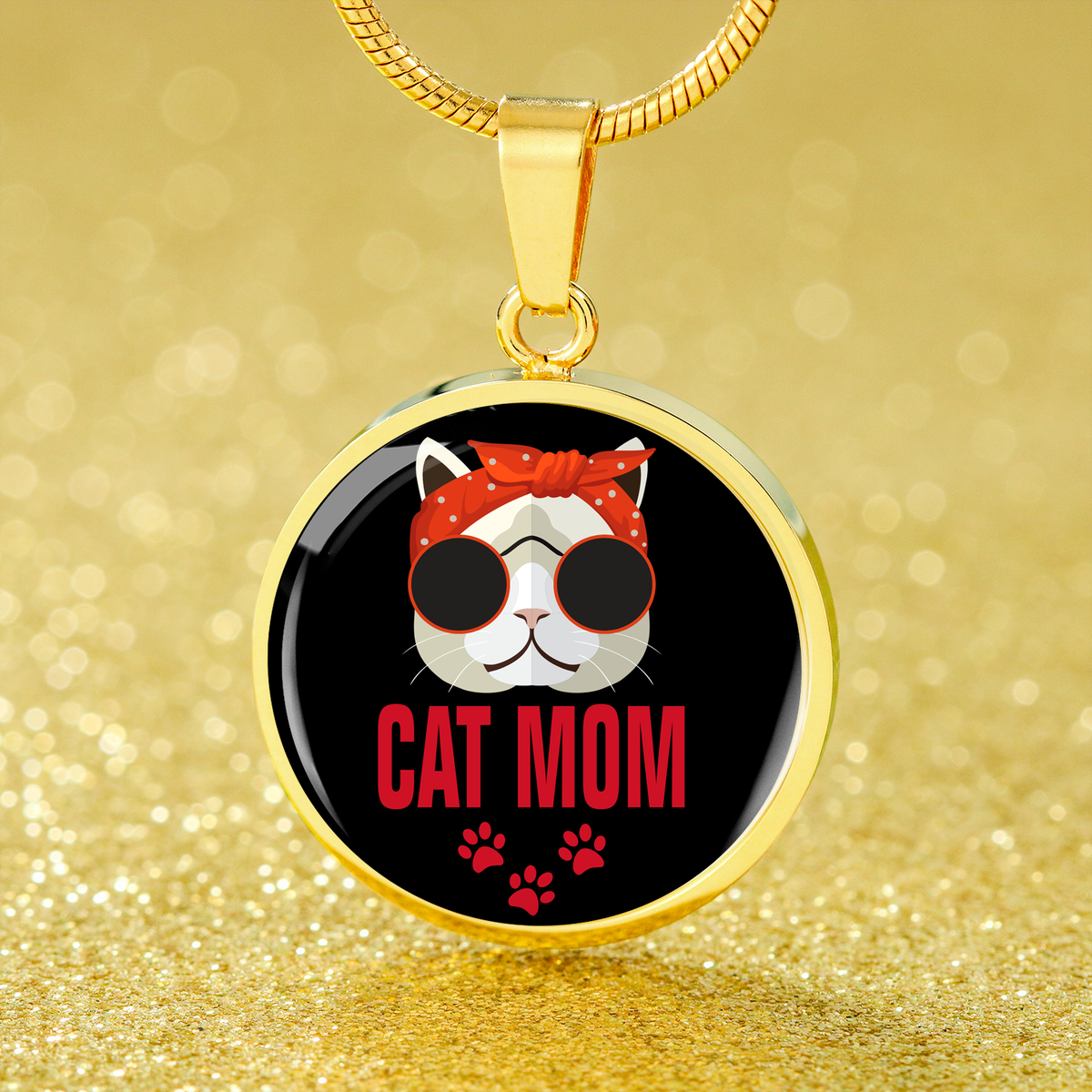 Cat Mom Necklace Circle Necklace Stainless Steel or 18k Gold 18-22"-Express Your Love Gifts