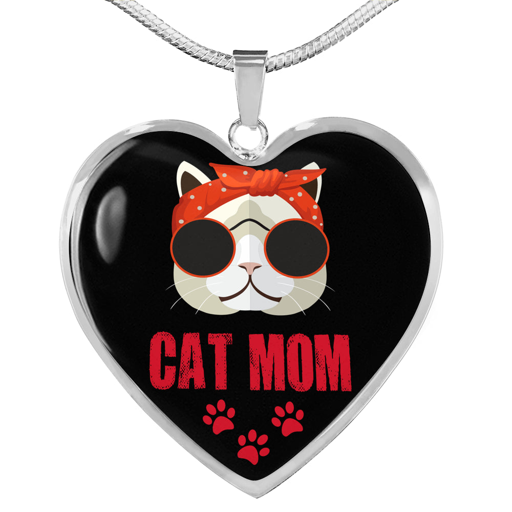 Cat Lover Necklace Cat Mom Pink Heart Pendant Stainless Steel or 18k Gold 18-22"-Express Your Love Gifts