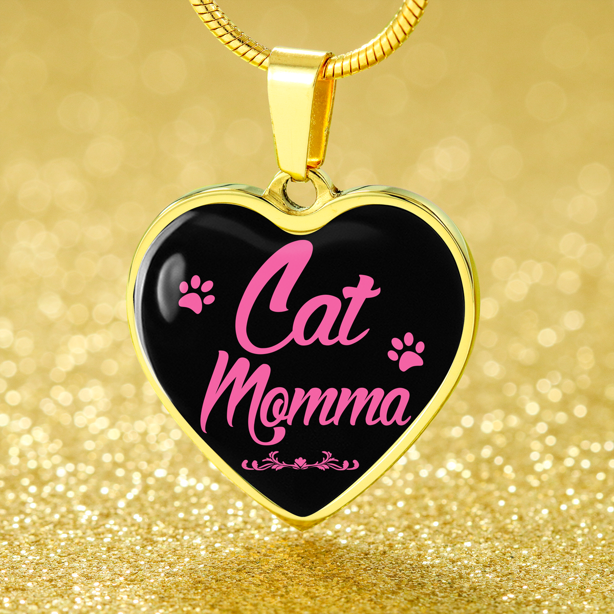 Cat Lover Necklace Cat Momma Heart Pendant Stainless Steel or 18k Gold 18-22"-Express Your Love Gifts