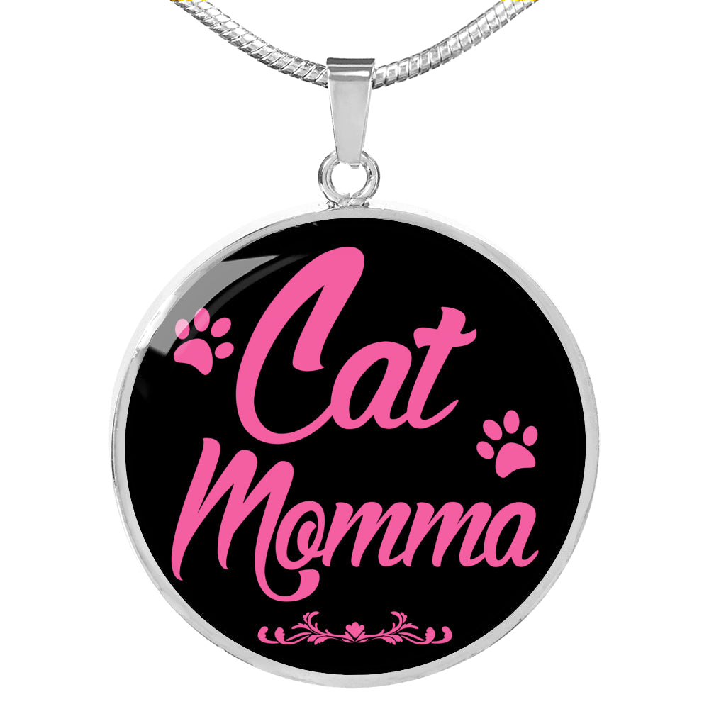 Cat Lover Necklace Cat Momma Necklace Circle Pendant Stainless Steel or 18k Gold 18-22"-Express Your Love Gifts