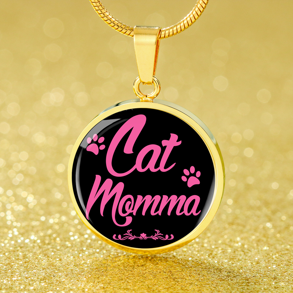 Cat Lover Necklace Cat Momma Necklace Circle Pendant Stainless Steel or 18k Gold 18-22"-Express Your Love Gifts