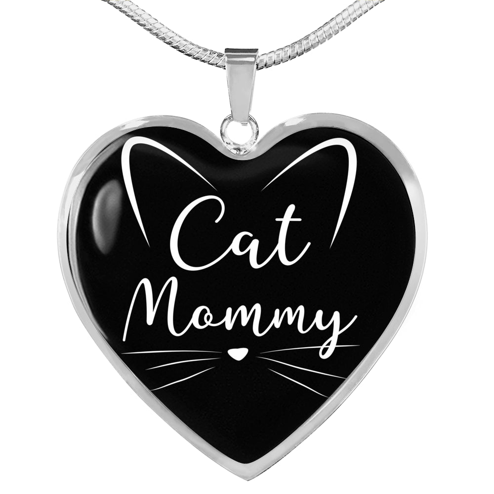 Cat Lover Necklace Cat Mommy Heart Pendant Stainless Steel or 18k Gold 18-22"-Express Your Love Gifts