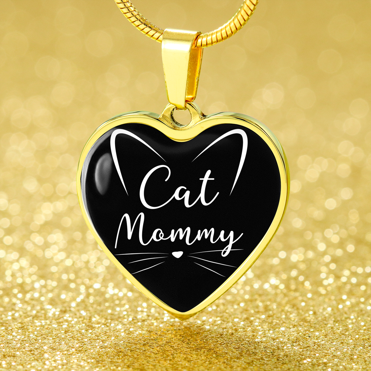 Cat Lover Necklace Cat Mommy Heart Pendant Stainless Steel or 18k Gold 18-22"-Express Your Love Gifts