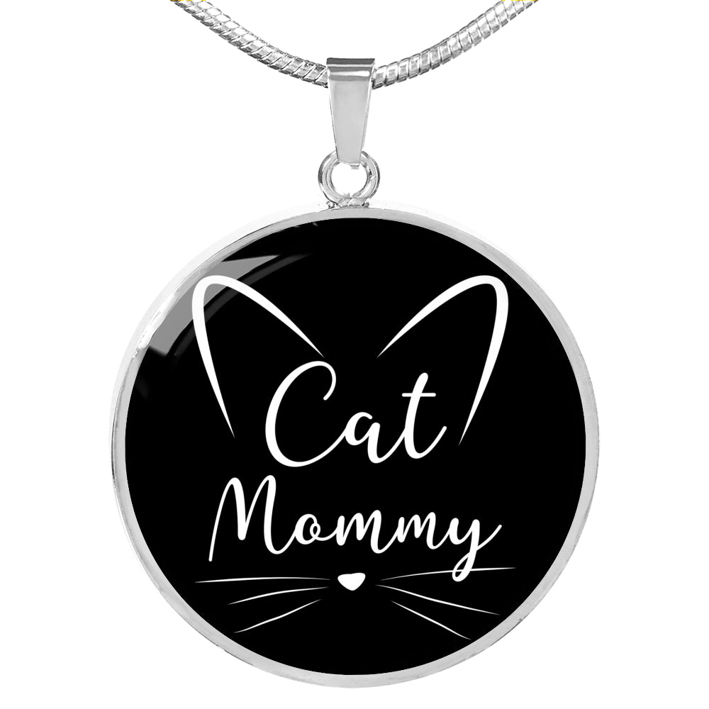 Cat Lover Necklace Cat Mommy Necklace Circle Pendant Stainless Steel or 18k Gold 18-22"-Express Your Love Gifts